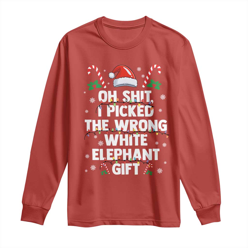 Funny Oh Shit I Picked The Wrong White Elephant Gift Long Sleeve Shirt Christmas Gift Exchange Santa Hat TS11 Red Print Your Wear