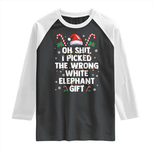 Funny Oh Shit I Picked The Wrong White Elephant Gift Raglan Shirt Christmas Gift Exchange Santa Hat TS11 Black White Print Your Wear