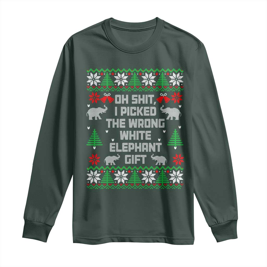 Funny Oh Shit I Picked The Wrong White Elephant Gift Long Sleeve Shirt Christmas Gift Exchange TS11 Dark Forest Green Print Your Wear