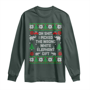 Funny Oh Shit I Picked The Wrong White Elephant Gift Long Sleeve Shirt Christmas Gift Exchange TS11 Dark Forest Green Print Your Wear