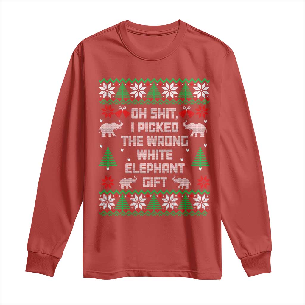 Funny Oh Shit I Picked The Wrong White Elephant Gift Long Sleeve Shirt Christmas Gift Exchange TS11 Red Print Your Wear