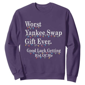 Worst Yankee Swap Gift Ever Good Luck Getting Rid Of Me Sweatshirt Christmas Gift Exchange TS11 Purple Print Your Wear