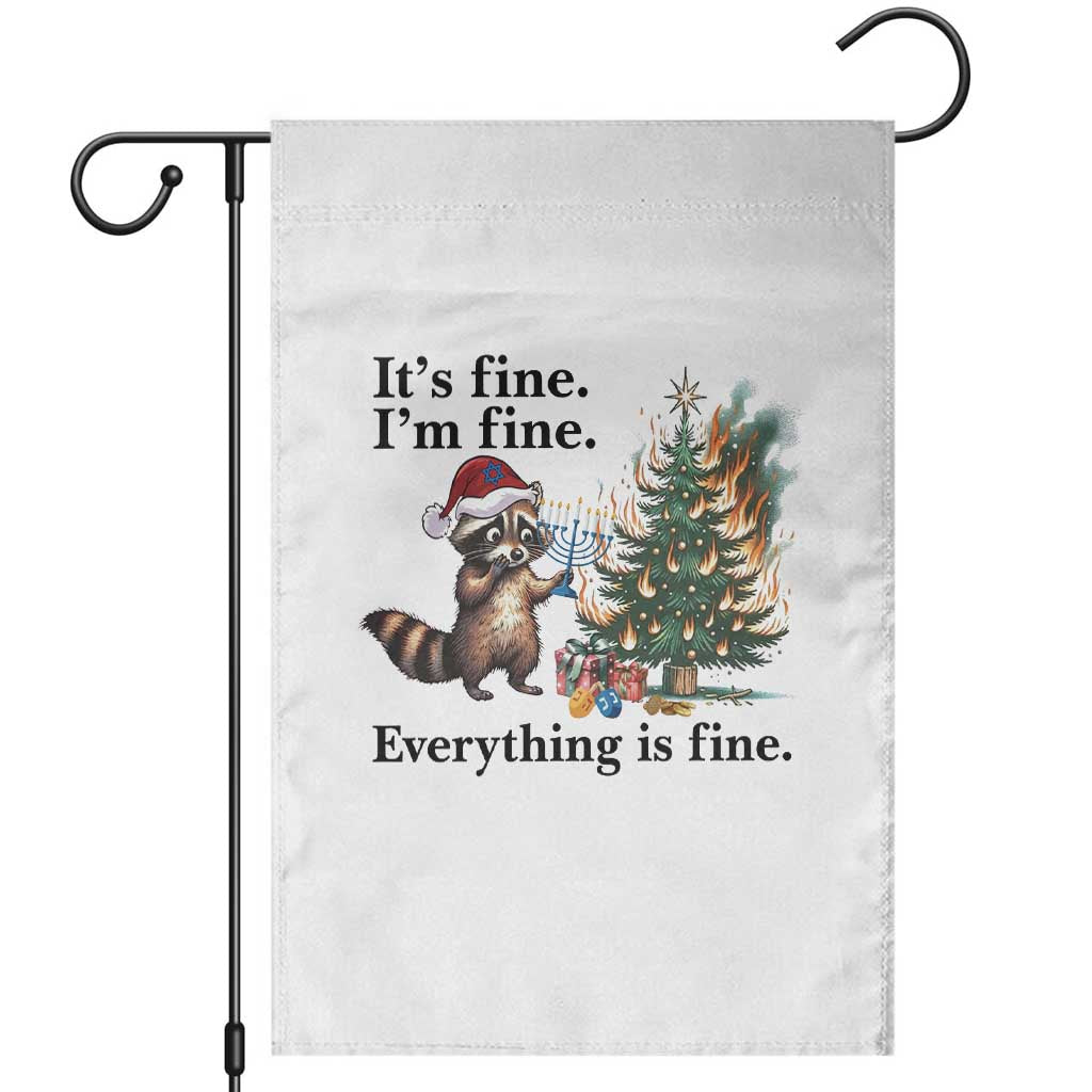 Christmas Hanukkah Racoon Garden Flag Funny Its Fine I Am Fine Everything Is Fine TS11 White Print Your Wear