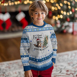 Christmas Chanukah Racoon Hanukkah Ugly Sweater Funny Its Fine I Am Fine Everything Is Fine TS11 Gray Blue Print Your Wear