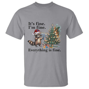 Christmas Hanukkah Racoon T Shirt Funny Its Fine I Am Fine Everything Is Fine TS11 Sport Gray Print Your Wear
