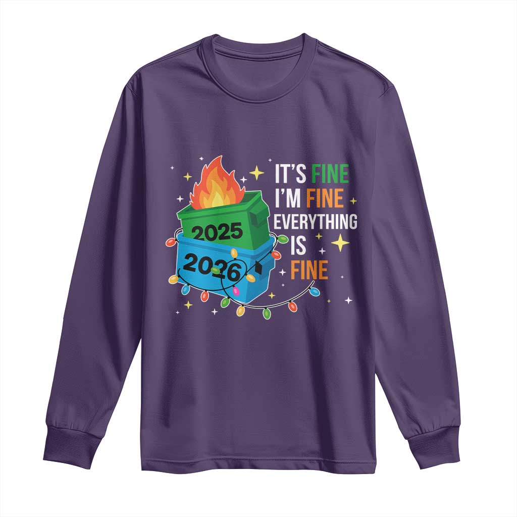 Dumpster Fire Christmas Long Sleeve Shirt Funny It's Fine I'm Fine Everything Is Fine TS11 Purple Print Your Wear