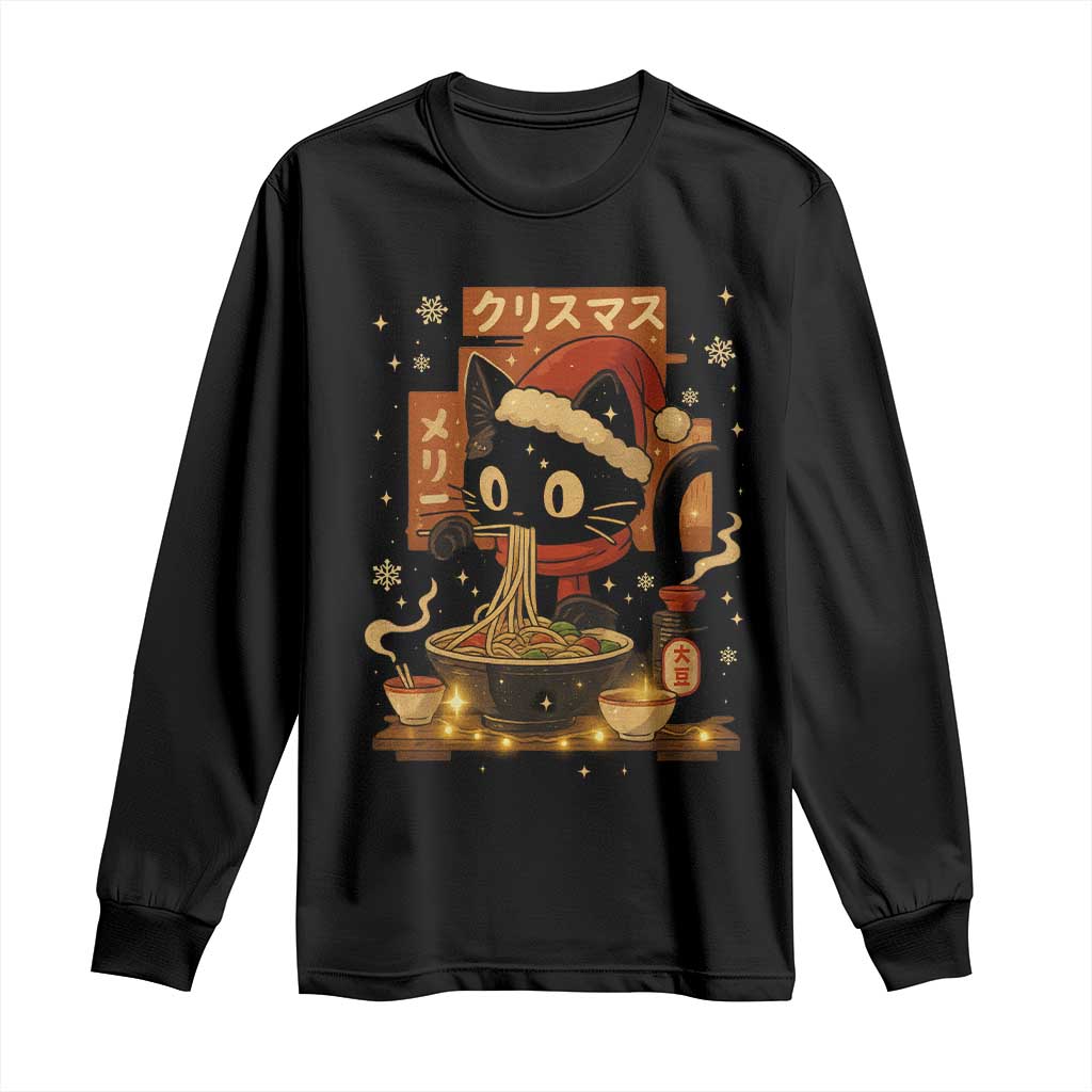 Funny Christmas Cat Ramen Long Sleeve Shirt Xmas Japanese Kawaii Anime Cat TS11 Black Print Your Wear