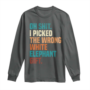 Oh Shit I Picked The Wrong White Elephant Gift Long Sleeve Shirt Funny Retro Christmas Gift Exchange TS11 Dark Heather Print Your Wear