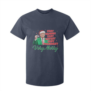 Funny Christmas Santa Trump T Shirt For Kid Very Demure Very Cutesy Very President Very Merry TS11 Navy Print Your Wear