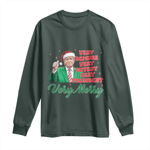 Funny Christmas Santa Trump Long Sleeve Shirt Very Demure Very Cutesy Very President Very Merry TS11 Dark Forest Green Print Your Wear