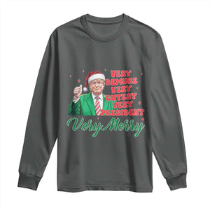 Funny Christmas Santa Trump Long Sleeve Shirt Very Demure Very Cutesy Very President Very Merry TS11 Dark Heather Print Your Wear