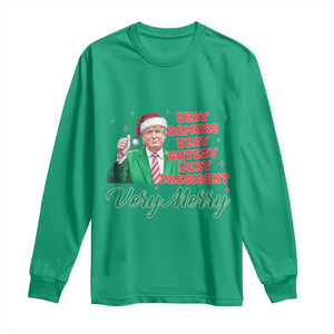 Funny Christmas Santa Trump Long Sleeve Shirt Very Demure Very Cutesy Very President Very Merry TS11 Irish Green Print Your Wear