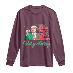 Funny Christmas Santa Trump Long Sleeve Shirt Very Demure Very Cutesy Very President Very Merry TS11 Maroon Print Your Wear