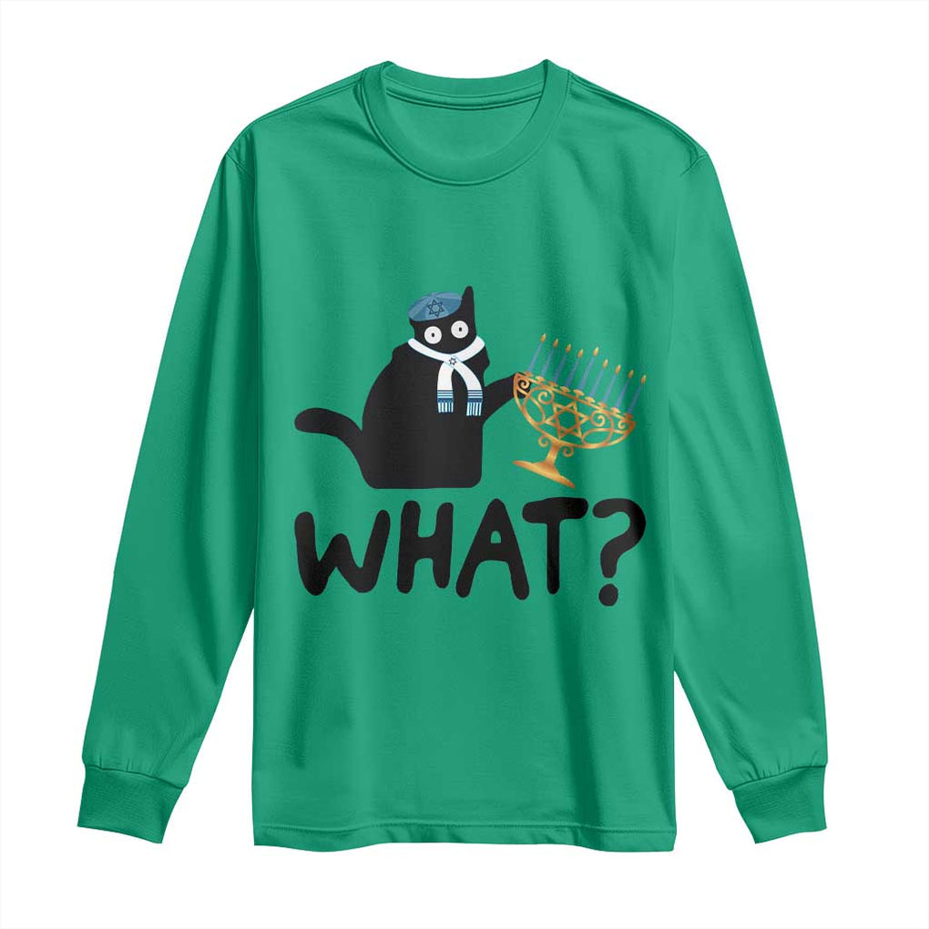 Funny What Hanukkah Black Cat Long Sleeve Shirt TS11 Irish Green Print Your Wear