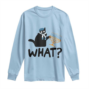 Funny What Hanukkah Black Cat Long Sleeve Shirt TS11 Light Blue Print Your Wear