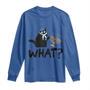 Funny What Hanukkah Black Cat Long Sleeve Shirt TS11 Royal Blue Print Your Wear