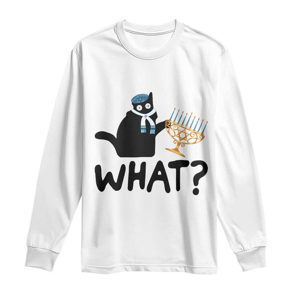 Funny What Hanukkah Black Cat Long Sleeve Shirt TS11 White Print Your Wear