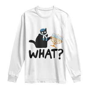 Funny What Hanukkah Black Cat Long Sleeve Shirt TS11 White Print Your Wear