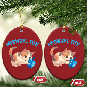 Funny Hanukkah Cats Christmas Ornament Meowzel Tov Dreidels Chanukah Jewish Festival TS11 Oval Red Print Your Wear