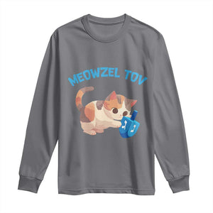 Funny Hanukkah Cats Long Sleeve Shirt Meowzel Tov Dreidels Chanukah Jewish Festival TS11 Charcoal Print Your Wear