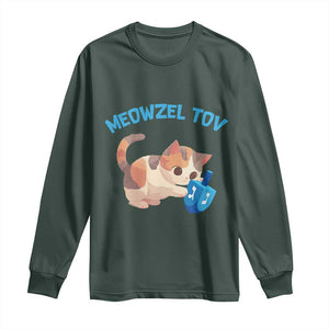 Funny Hanukkah Cats Long Sleeve Shirt Meowzel Tov Dreidels Chanukah Jewish Festival TS11 Dark Forest Green Print Your Wear