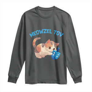 Funny Hanukkah Cats Long Sleeve Shirt Meowzel Tov Dreidels Chanukah Jewish Festival TS11 Dark Heather Print Your Wear