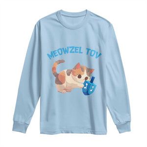 Funny Hanukkah Cats Long Sleeve Shirt Meowzel Tov Dreidels Chanukah Jewish Festival TS11 Light Blue Print Your Wear