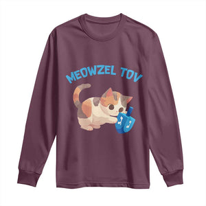 Funny Hanukkah Cats Long Sleeve Shirt Meowzel Tov Dreidels Chanukah Jewish Festival TS11 Maroon Print Your Wear