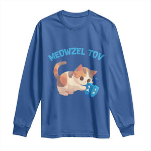 Funny Hanukkah Cats Long Sleeve Shirt Meowzel Tov Dreidels Chanukah Jewish Festival TS11 Royal Blue Print Your Wear