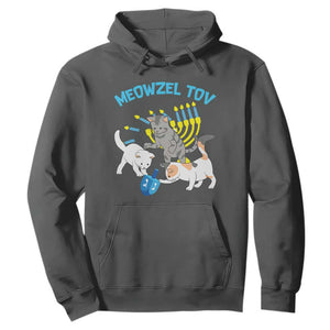 Funny Hanukkah Cats Hoodie Meowzel Tov Dreidels Menorah Chanukah Jewish Festival TS11 Dark Heather Print Your Wear