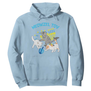 Funny Hanukkah Cats Hoodie Meowzel Tov Dreidels Menorah Chanukah Jewish Festival TS11 Light Blue Print Your Wear