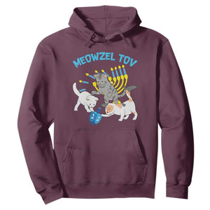 Funny Hanukkah Cats Hoodie Meowzel Tov Dreidels Menorah Chanukah Jewish Festival TS11 Maroon Print Your Wear