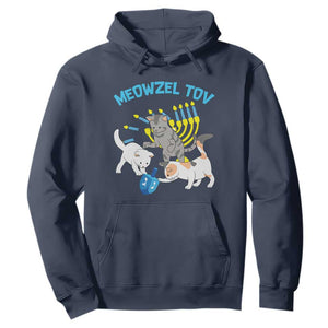 Funny Hanukkah Cats Hoodie Meowzel Tov Dreidels Menorah Chanukah Jewish Festival TS11 Navy Print Your Wear