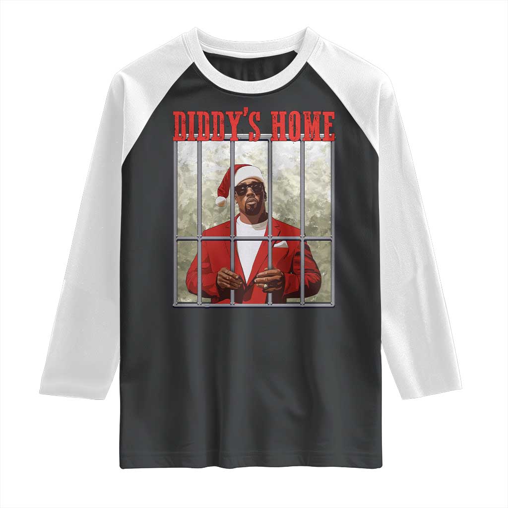 Funny Dirty Christmas Santa Diddy's Home Raglan Shirt TS11 Black White Print Your Wear