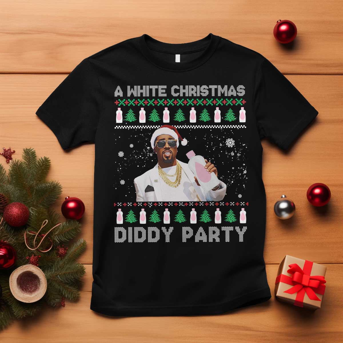 Funny Dirty Santa Diddy Christmas T Shirt A White Xmas Diddy Party Snowflake TS11 Black Print Your Wear