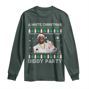 Funny Dirty Santa Diddy Christmas Long Sleeve Shirt A White Xmas Diddy Party Snowflake TS11 Dark Forest Green Print Your Wear