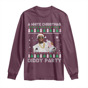 Funny Dirty Santa Diddy Christmas Long Sleeve Shirt A White Xmas Diddy Party Snowflake TS11 Maroon Print Your Wear