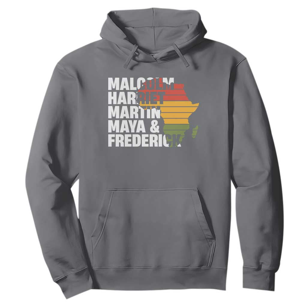 Black History Leaders Hoodie Malcolm Harriet Martin Maya Frederick Africa Map TS11 Charcoal Print Your Wear