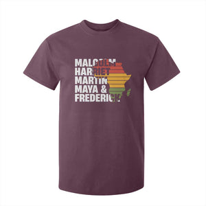 Black History Leaders T Shirt For Kid Malcolm Harriet Martin Maya Frederick Africa Map TS11 Maroon Print Your Wear