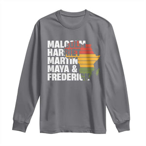 Black History Leaders Long Sleeve Shirt Malcolm Harriet Martin Maya Frederick Africa Map TS11 Charcoal Print Your Wear