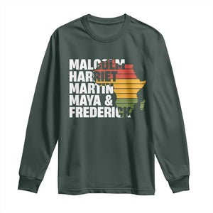 Black History Leaders Long Sleeve Shirt Malcolm Harriet Martin Maya Frederick Africa Map TS11 Dark Forest Green Print Your Wear