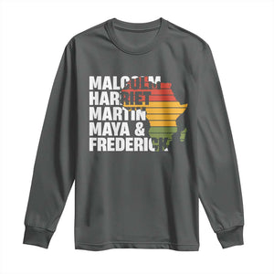 Black History Leaders Long Sleeve Shirt Malcolm Harriet Martin Maya Frederick Africa Map TS11 Dark Heather Print Your Wear