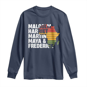 Black History Leaders Long Sleeve Shirt Malcolm Harriet Martin Maya Frederick Africa Map TS11 Navy Print Your Wear