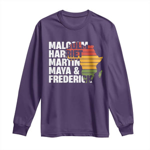 Black History Leaders Long Sleeve Shirt Malcolm Harriet Martin Maya Frederick Africa Map TS11 Purple Print Your Wear