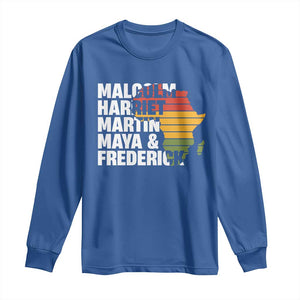 Black History Leaders Long Sleeve Shirt Malcolm Harriet Martin Maya Frederick Africa Map TS11 Royal Blue Print Your Wear