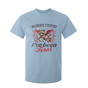 Funny Sorry Cupid I've Been Feral T Shirt For Kid Valentine's Day Cupid Racoon TS11 Light Blue Print Your Wear