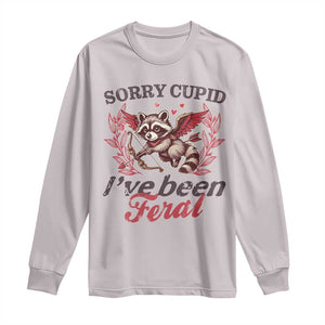 Funny Sorry Cupid I've Been Feral Long Sleeve Shirt Valentine's Day Cupid Racoon TS11 Ice Gray Print Your Wear