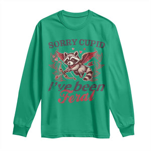 Funny Sorry Cupid I've Been Feral Long Sleeve Shirt Valentine's Day Cupid Racoon TS11 Irish Green Print Your Wear