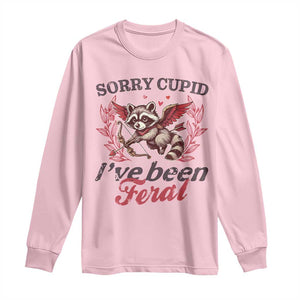 Funny Sorry Cupid I've Been Feral Long Sleeve Shirt Valentine's Day Cupid Racoon TS11 Light Pink Print Your Wear