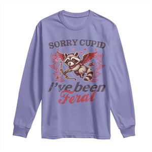 Funny Sorry Cupid I've Been Feral Long Sleeve Shirt Valentine's Day Cupid Racoon TS11 Violet Print Your Wear